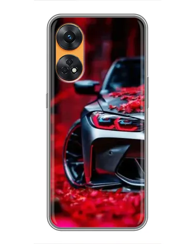 Чехол для OPPO Reno 8T с картинкой «Спортивная BMW и цветы»