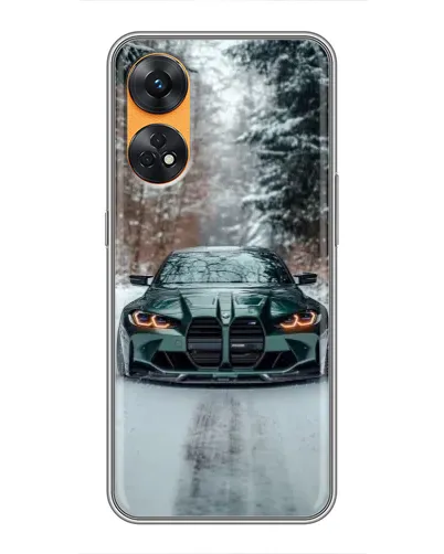 Чехол для OPPO Reno 8T с картинкой «BMW в зимнем лесу»