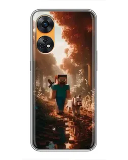 Чехол для OPPO Reno 8T с картинкой «Стив в лесу»