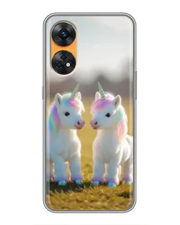 Чехол для OPPO Reno 8T с картинкой «Пара единорогов»