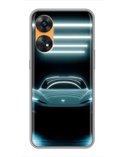 Чехол для OPPO Reno 8T с картинкой «Tesla в неоне»