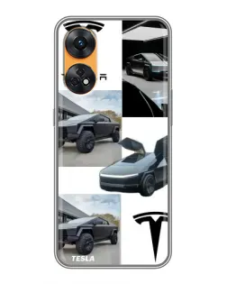 Чехол для OPPO Reno 8T с картинкой «Коллаж Cybertruck Tesla»