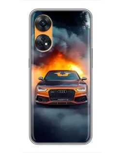Чехол для OPPO Reno 8T с картинкой «Audi в огненном дыму»