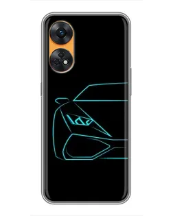 Чехол для OPPO Reno 8T с картинкой «Голубой силуэт Lamborghini» Чехол для OPPO Reno 8T с картинкой «Голубой силуэт Lamborghini»