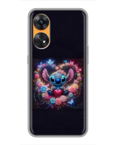 Чехол для OPPO Reno 8T с картинкой «Stitch в цветах»