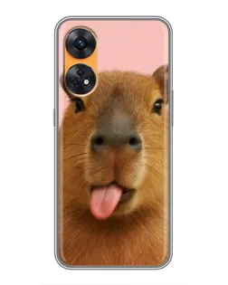 Чехол для OPPO Reno 8T с картинкой «Капибара с языком»