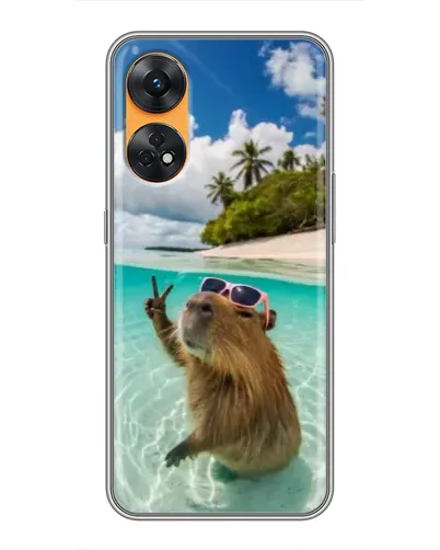 Чехол для OPPO Reno 8T с картинкой «Капибара на море»