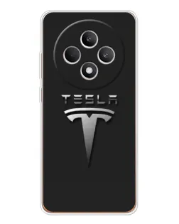 Чехол для OPPO Reno12 F с картинкой «Стальной логотип Tesla»