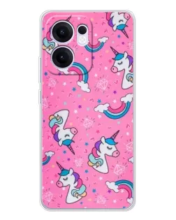 Чехол для OPPO Reno13 F с картинкой «Unicorn паттерн розовый»