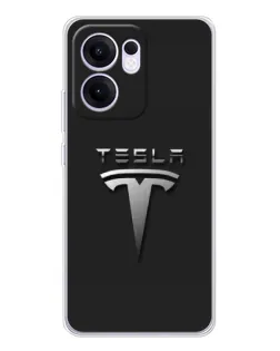Чехол для OPPO Reno13 F с картинкой «Стальной логотип Tesla»