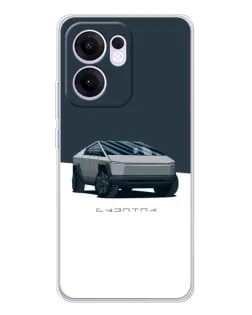 Чехол для OPPO Reno13 F с картинкой «Серебристый Cybertruck Tesla»