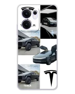 Чехол для OPPO Reno 13 FS 5G с картинкой «Коллаж Cybertruck Tesla»