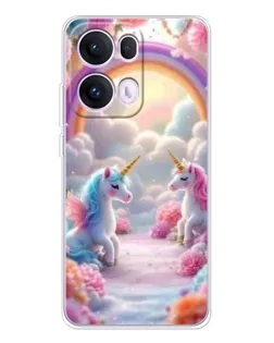 Чехол для OPPO Reno13 Pro с картинкой «Радуга и единороги»