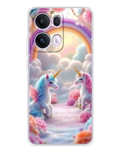 Чехол для OPPO Reno13 Pro с картинкой «Радуга и единороги»