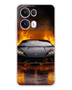 Чехол для OPPO Reno13 Pro с картинкой «Lamborghini в огне»