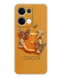 Чехол для OPPO Reno13 с картинкой «Gucci — золотые бабочки»