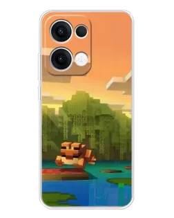 Чехол для OPPO Reno13 с картинкой «Майнкрафт закат солнца»