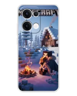 Чехол для OPPO Reno13 с картинкой «Зимний Minecraft»