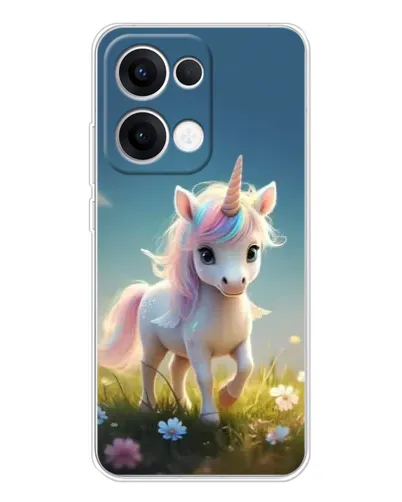Чехол для OPPO Reno13 с картинкой «Единорог на поляне»