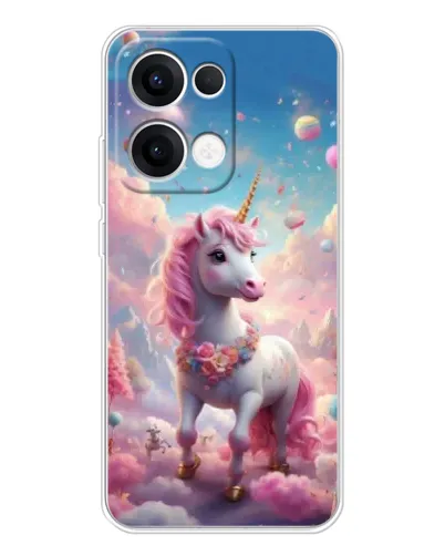 Чехол для OPPO Reno13 с картинкой «Единорог среди облаков»