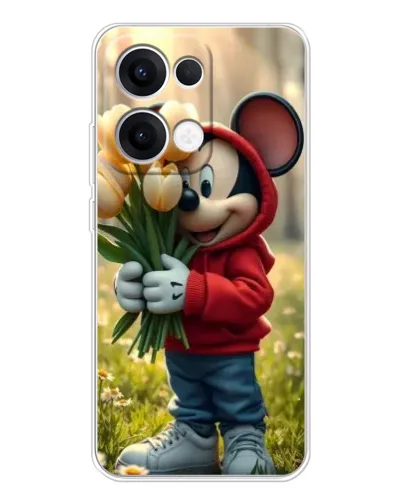 Чехол для OPPO Reno13 с картинкой «Микки с тюльпанами»