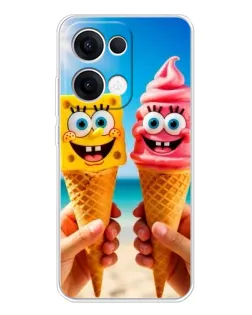 Чехол для OPPO Reno13 с картинкой «Спанч Боб мороженое»