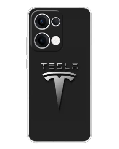 Чехол для OPPO Reno13 с картинкой «Стальной логотип Tesla»