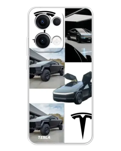 Чехол для OPPO Reno13 с картинкой «Коллаж Cybertruck Tesla»