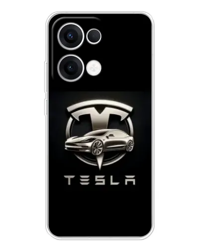 Чехол для OPPO Reno13 с картинкой «Tesla — серебристое авто»
