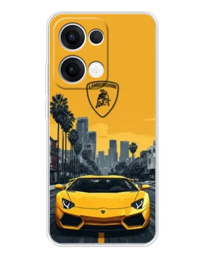Чехол для OPPO Reno13 с картинкой «Желтый Lamborghini город»