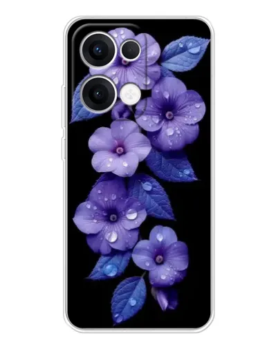 Чехол для OPPO Reno13 с картинкой «Фиолетовые цветы с росою»