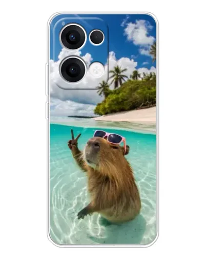 Чехол для OPPO Reno13 с картинкой «Капибара на море»