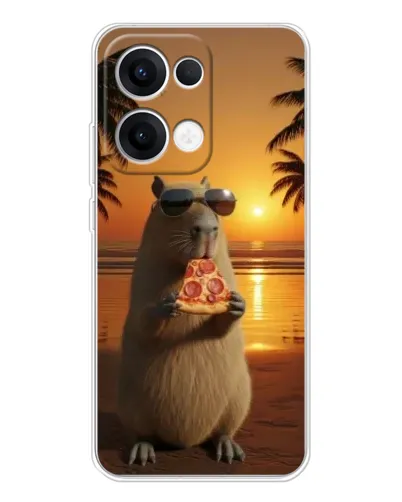 Чехол для OPPO Reno13 с картинкой «Капибара с пиццей»