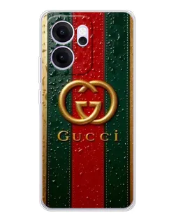 Чехол для OPPO Reno14 F с картинкой «Gucci — фирменная полоса и золото»