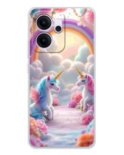 Чехол для OPPO Reno14 F с картинкой «Радуга и единороги»