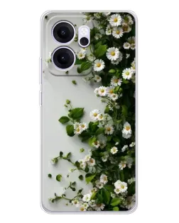 Чехол для OPPO Reno14 F с картинкой «Ветка мелких белых цветов»