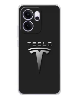 Чехол для OPPO Reno14 FS с картинкой «Стальной логотип Tesla»