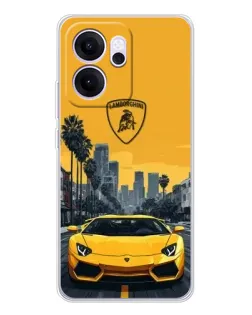 Чехол для OPPO Reno14 FS с картинкой «Желтый Lamborghini город»