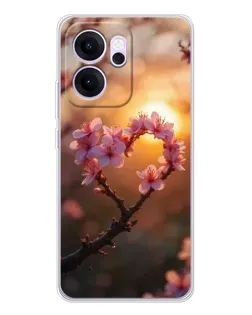 Чехол для OPPO Reno14 FS с картинкой «Розовый цвет сердце на фоне заката» Чехол для OPPO Reno14 FS с картинкой «Розовый цвет сердце на фоне заката»