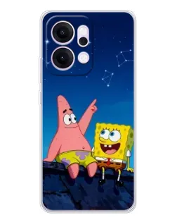 Чехол для OPPO Reno14 Pro с картинкой «Губка Боб и Патрик ночью»