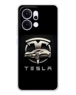 Чехол для OPPO Reno14 Pro с картинкой «Tesla — серебристое авто»