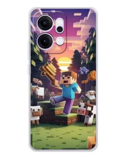 Чехол для OPPO Reno14 с картинкой «Стив на ферме»