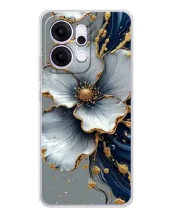 Чехол для OPPO Reno14 с картинкой «Белый цветок и золотой флюид» Чехол для OPPO Reno14 с картинкой «Белый цветок и золотой флюид»