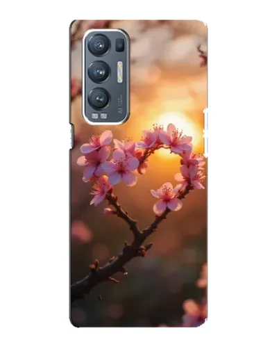 Чехол для OPPO Reno5 Pro Plus (5G) с картинкой «Розовый цвет сердце на фоне заката»