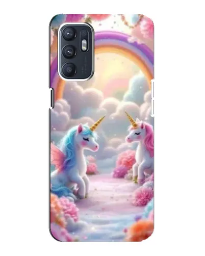 Чехол для OPPO Reno6 4G с картинкой «Радуга и единороги»