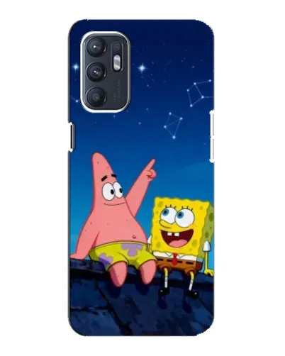 Чехол для OPPO Reno6 5G с картинкой «Губка Боб и Патрик ночью»
