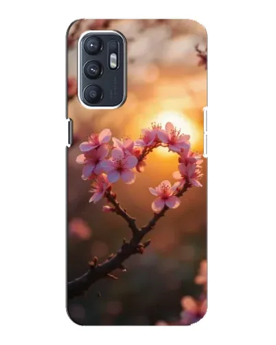 Чехол для OPPO Reno6 5G с картинкой «Розовый цвет сердце на фоне заката»