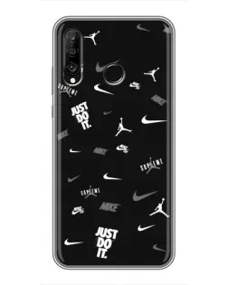 Чохол для Huawei P30 Lite / Nova 4e з картинкою «Nike Black Pattern»