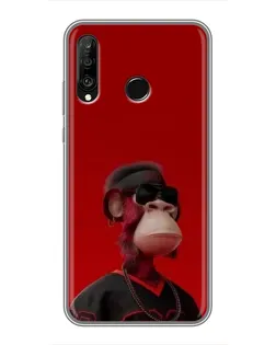 Чехол для Huawei P30 Lite / Nova 4e с картинкой «Bored Ape в красном»
