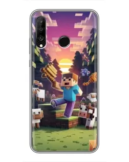 Чехол для Huawei P30 Lite / Nova 4e с картинкой «Стив на ферме»